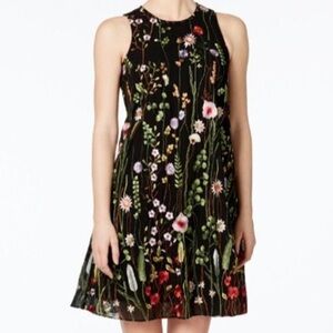 Tahari ASL Embroidered Mesh Shift Colorful Spring Dress